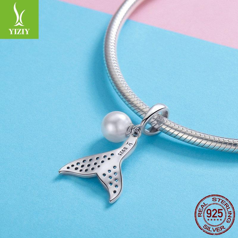Handmade S925 Sterling Silver Pearl Mermaid Tail Pendant Necklace for Women