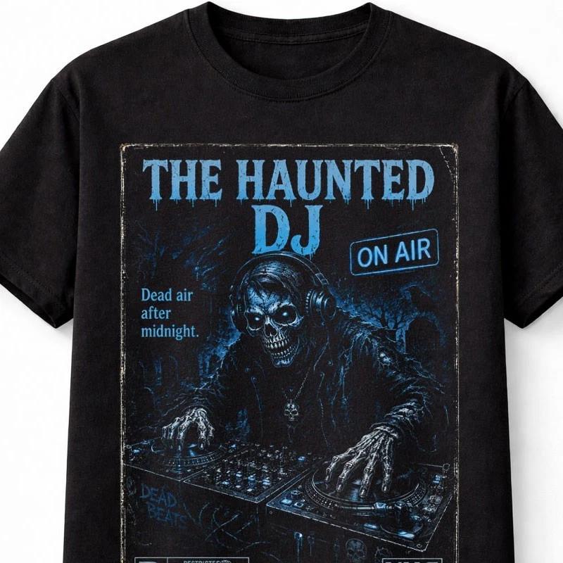 Haunted DJ VHS Horror Skeleton Rave Gothic Black Unisex TShirt S