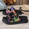 Mode Bunte Dicke Sohle Sandalen Sommer Damenmode Doppelschnalle Outdoor Große Größe Zapatos Blumenmuster Frau Slipper zum Hineinschlüpfen