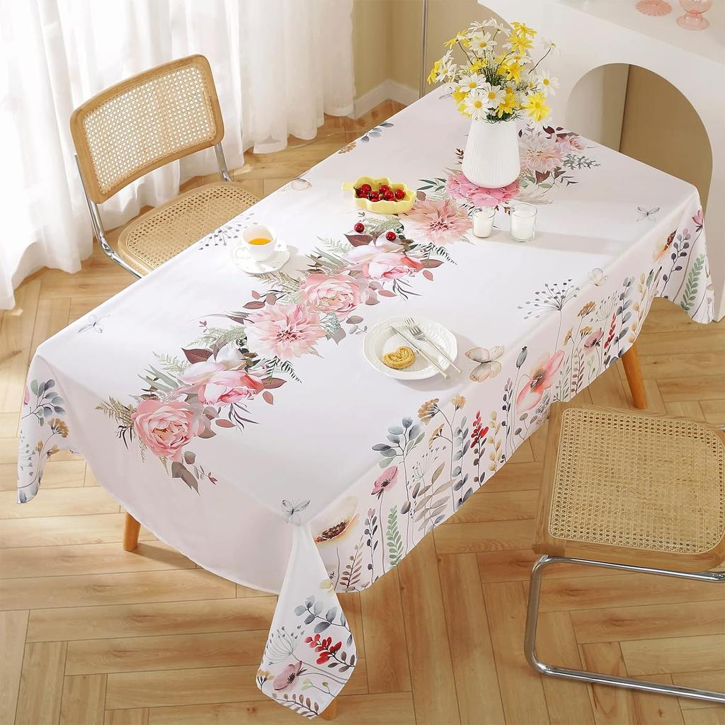 Spring Watercolor Wild Flowers Rectangle Tablecloth For Kitchen Table Decor Waterproof Polyester Table Cloth Wedding Party Decor
