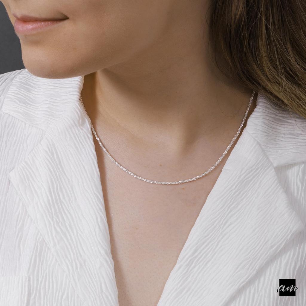 [Amberta] Italienisch hergestellte 925 Sterling Silber Diamant-Kettenhalskette für Damen - 1,7 mm SnowRock Silber-Kettenhalskette: 60 cm lange Kette Halskette für Damen