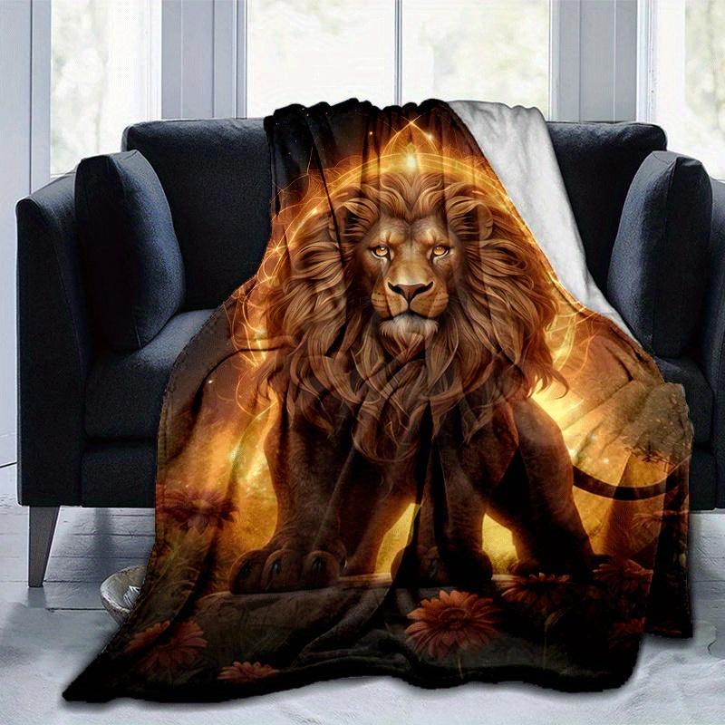 1 Stück leichte Flanelldecke mit Löwendruck, Bequeme und warme Decke, für Sofa, Bett, Couch, Büro, Geeignet für Geschenkdecken