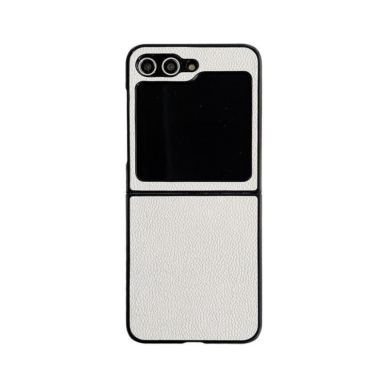 Suitable for Samsung ZFlip5 Folding Screen Protective Case, Lychee Pattern Solid Color Sticker Zflip3/4 Mobile Phone Case