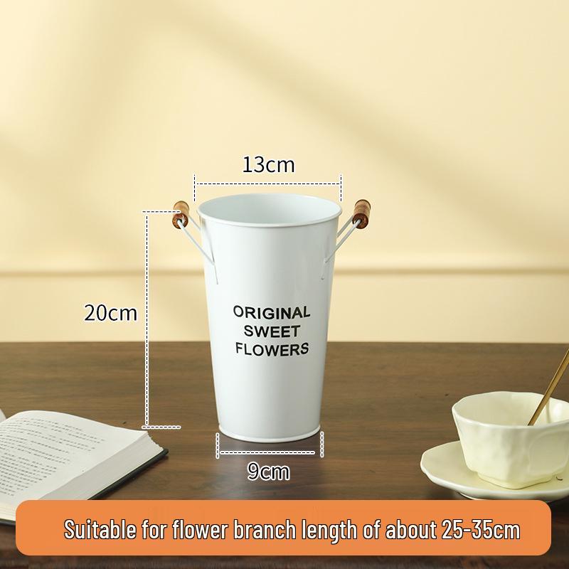 White Tin Flower Bucket for Fresh Blooms - Large Iron Vase for Flower Arranging & Deep Water Care