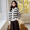 VICTORIA&VERA Women's Black & White Striped Soft Knit Cardigan