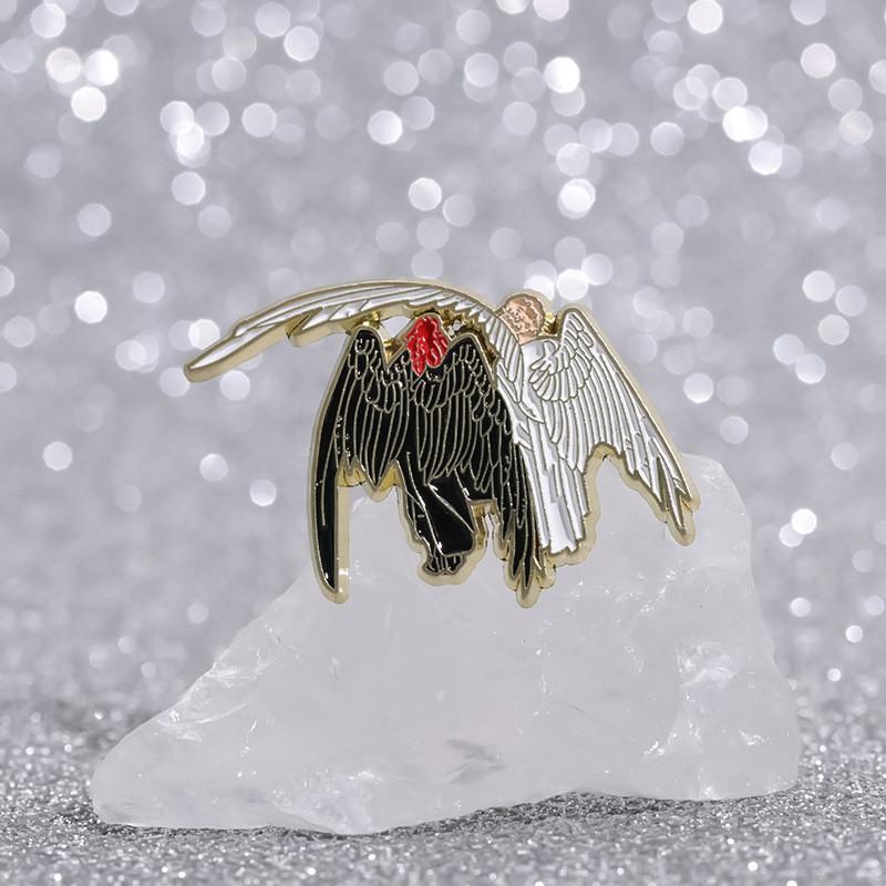 Unique Movie Inspired Angel And Demon Brooch Pin Stylish Alloy Cartoon Accessory