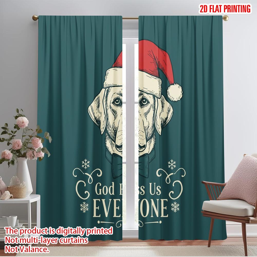 

2pcs 2D flat printing Party Curtain Labrador Santa Bless Everyone Polyester Without Electricity 0 Use for gold wall decor 52.50×116.00 CM 2pcs