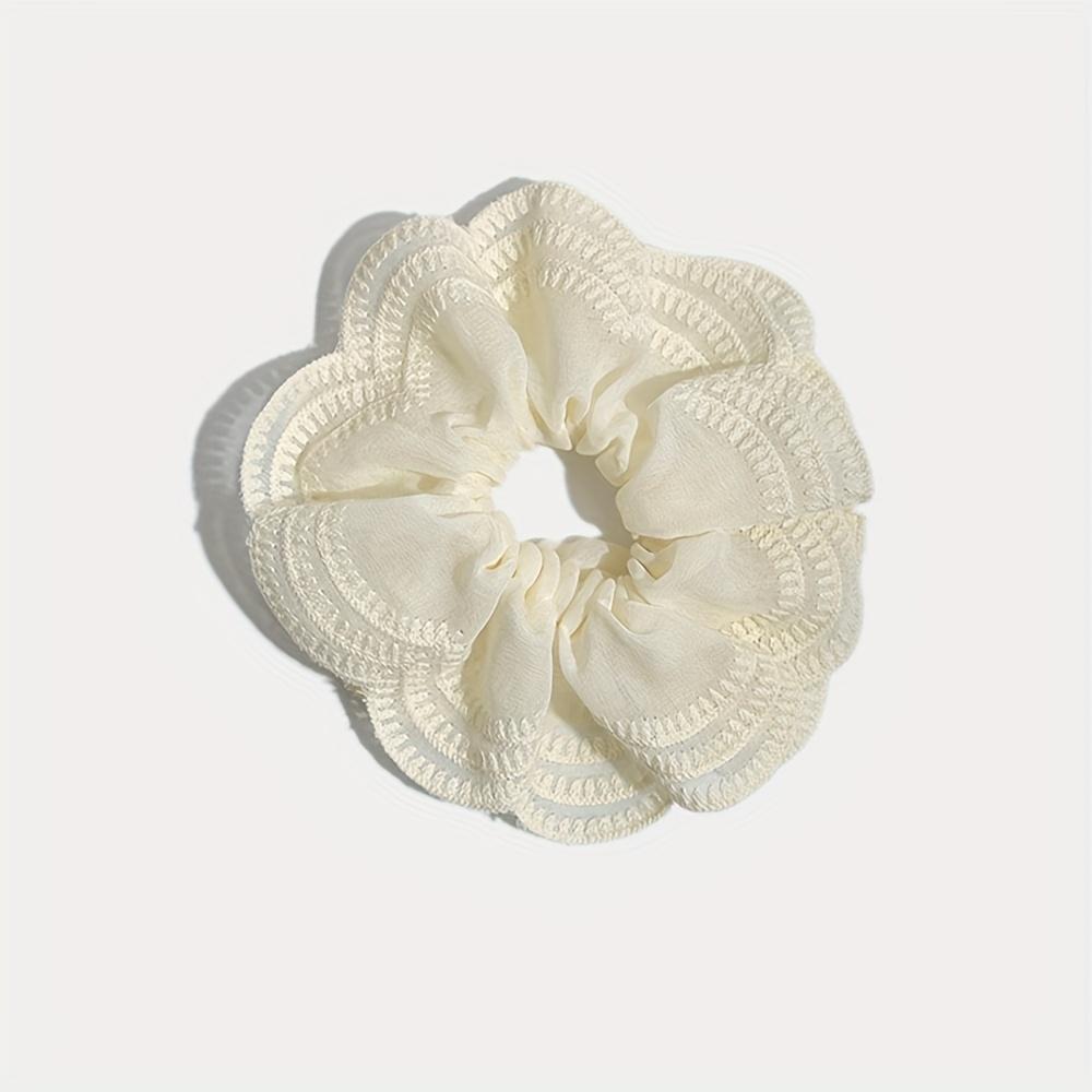 Luxurious Beige Lace Hair Scrunchie for Women - Exquisite Embroidered Minimalist Hair Tie with French Romantic Style, Soft and Breathable Fabric
