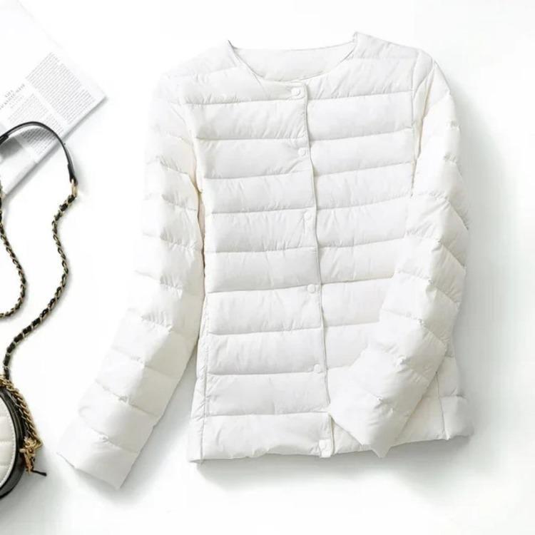 Women Puffer Jacket Down Parka Overcoat Ultralight Warm Portable Collarless O Neck Padded Spring Winter