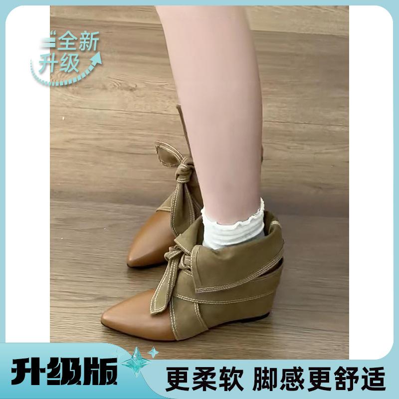 Retro pointed inner height-increasing short boots women's new versatile and thin Martin boots straps Western cowboy boots