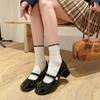Sweet Round Head Patent Leather Mary Jane Shoes Brand Fashion Design Square Heel Tripping Strap Party Wedding Women Single Shoes