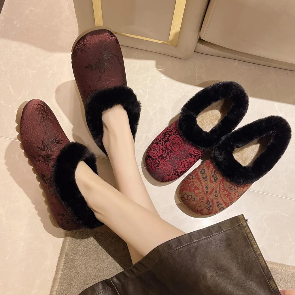 Fashion Winter New Low-top Shoes Plus Cashmere Warm Comfortable Home Cotton Shoes Muffin Thick Soles To Wear Fashion Boots