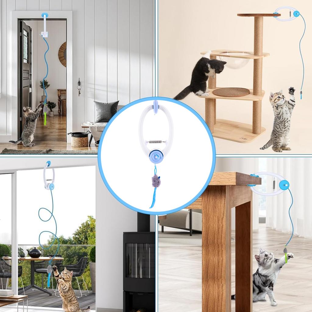 Teaser Electronic Self Play Feather Cat String Toy with 3 Catnip Mice Independent Play Hanging Door Cat Toys for Bored Cats