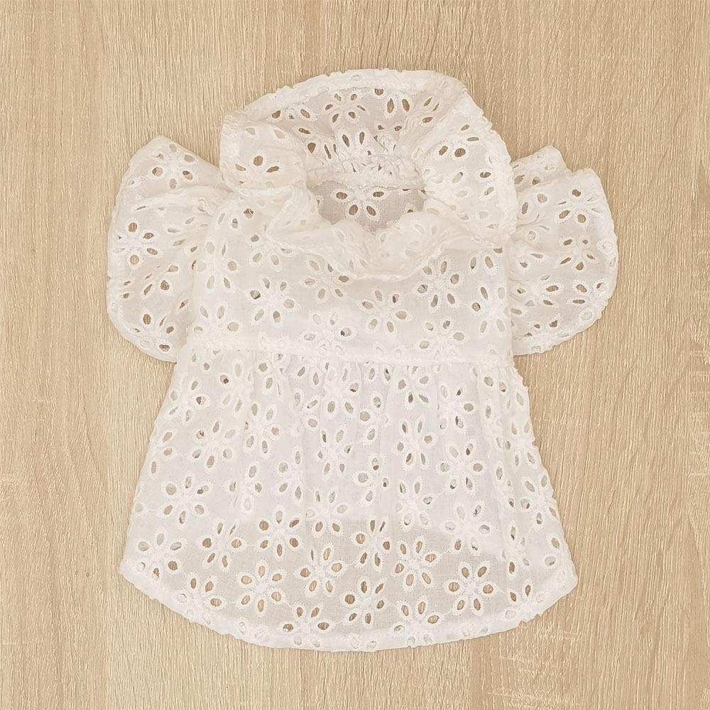 Pet Tulle Dress: Cotton Hollow-Out Lace Top with Flutter Sleeves & Ruffle Collar