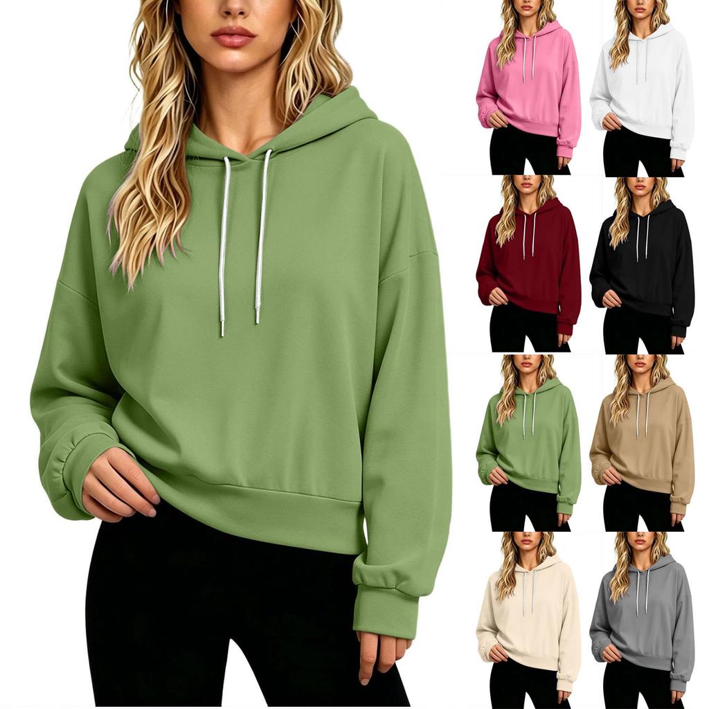 Women's Color Long Sleeve Hooded Sweatshirt Casual Top