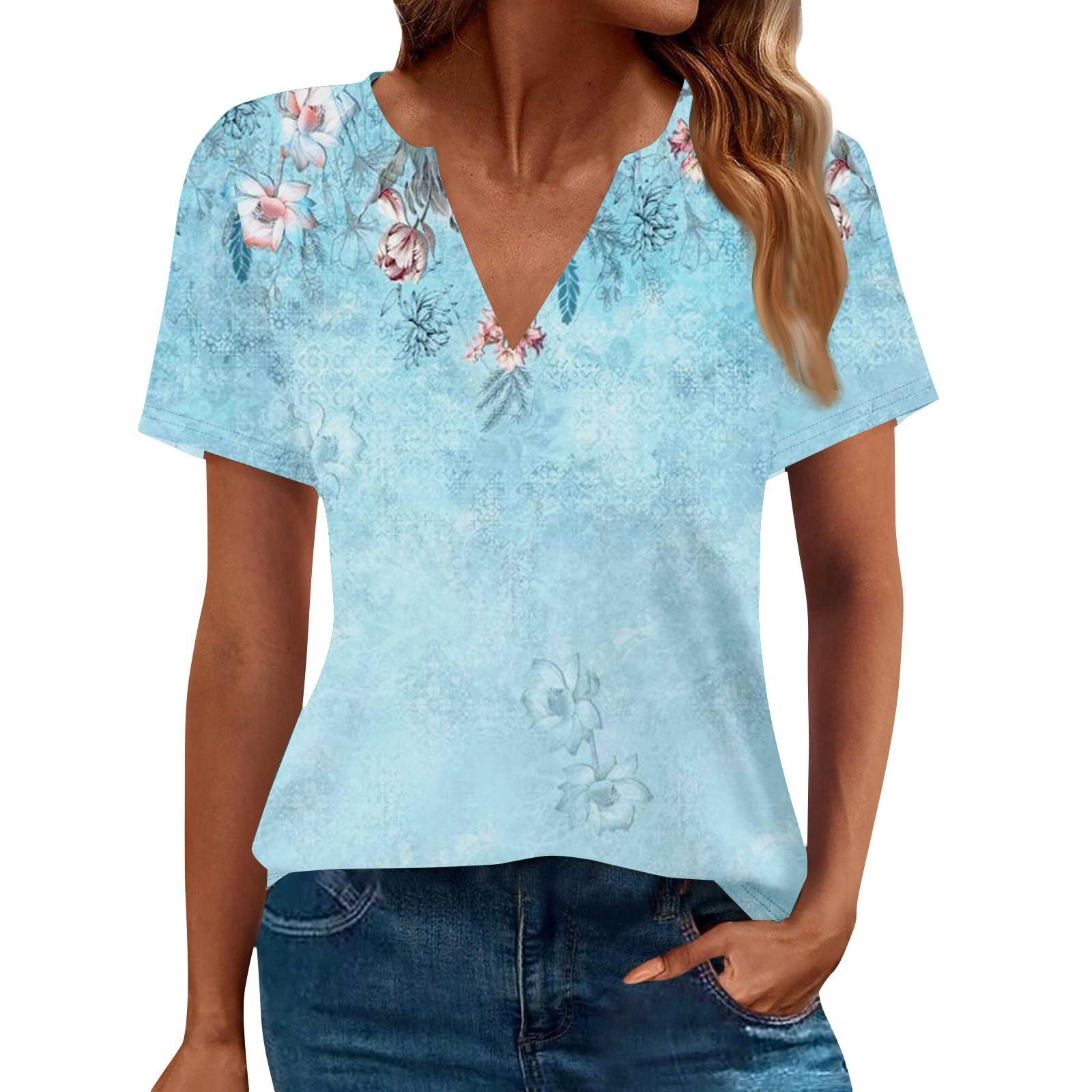 

Women s Summer Short Sleeve V Neck Shirt Business Casual Loose T-Shirt Trendy Fashion Clothing Tops L