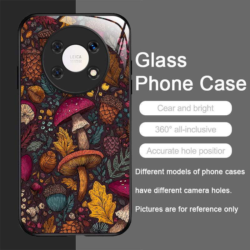 Creative Personality Mushroom Pattern Tempered Glass Phone Case for Huawei Nova 13 12 SE 11 10 Pro Mate 40 30 P60 P50 P40 Cover