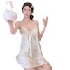 Sweet Girl Japanese Suspender Nightdress with Chest Pad Cute Ice Silk Pajamas Sexy Pure Desire Simulation Silk Pajamas Pink