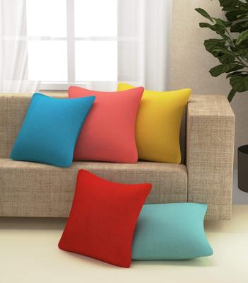 Cotton Canvas Decorative Cushion Covers, (16 X 16 Inches), Set Of 5, Multicolour, 250 Tc