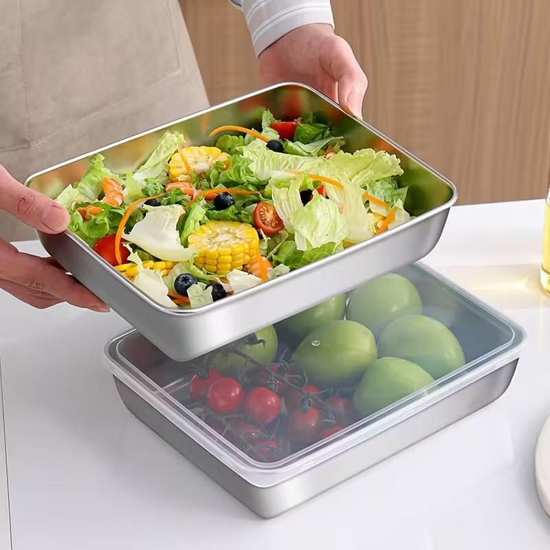 1pc Stainless Steel Food Storage Containers with Airtight Lid, Fresh-keeping Box, Leak Proof, Reusable, Multipurpose Use