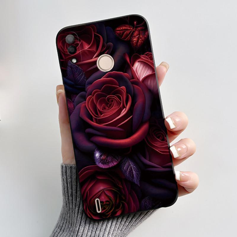 Black Case For Itel P33 Plus Bumper Soft Silicone Jelly Shell Anime Popular Sunflower Wildflower Painted Shockproof Cover