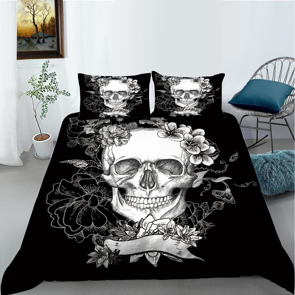 3D Printed Horror Skull Bedding Set Halloween Boy Down Duvet Cover Pillowcase 2/3pcAU/EU/DE All Sizes Teens Men's Gift