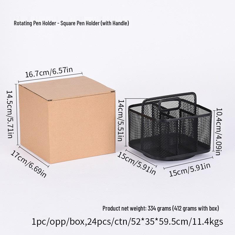 Rotating Metal Mesh Multi-Compartment Pen Holder & Desktop Storage Box Model A
