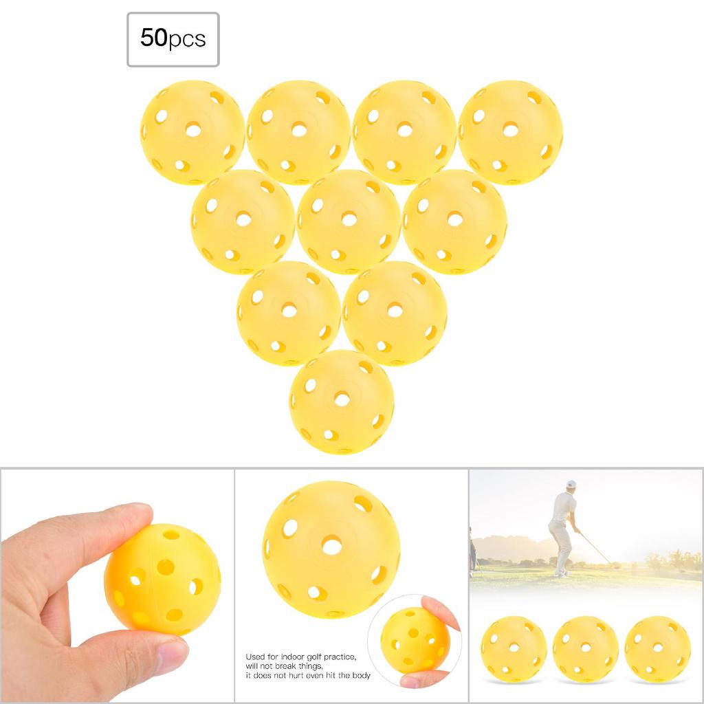 50 ks Jednobarevné duté míčky na golf pro nácvik proudění vzduchu, Vnitřní golfové míčky pro děti (Žlutá)