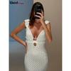 Abito Doppio Strato Weird Puss Donna Volant Cavati Estivo Schiena Nuda Spalline Tinta Unita Pizzo A Balze Chic Elegante Festa Aderente Vestidos
