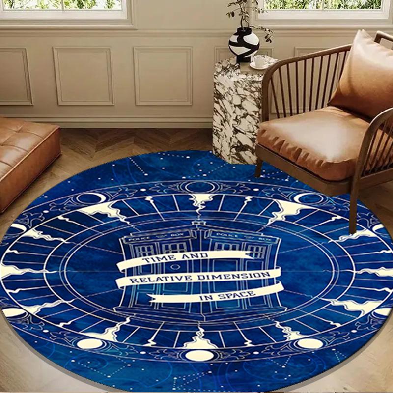Tardis In Starry Night Round Rug for Livingroom,Bedroom, Palyroom, Chair Rug, Area Rug, Circle Carpet, Large Size Fan Christmas Gift
