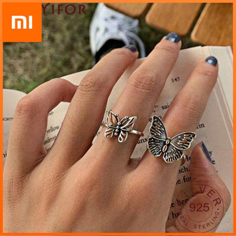 Xiaomi 925 Sterling Silver Butterfly Rings for Women New Fashion Vintage Punk Fine Jewelry Birthday Party Accessories Gifts