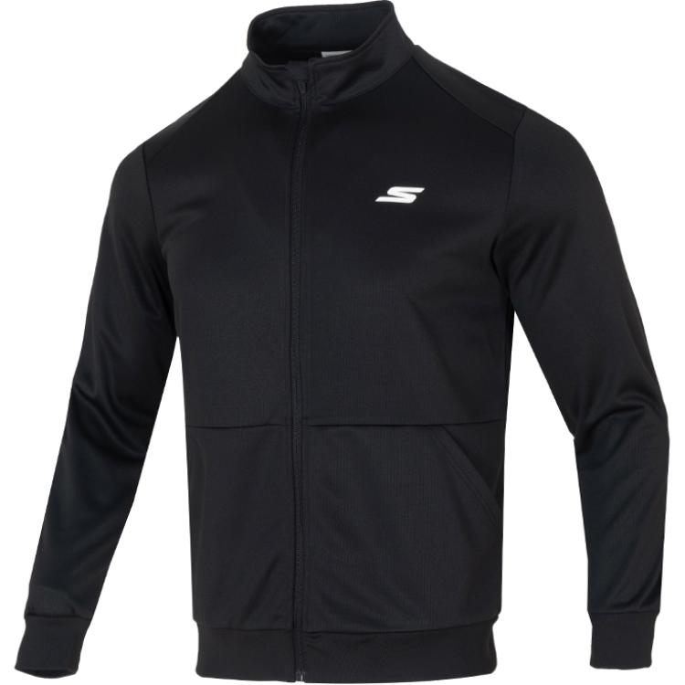 Skechers Fashion Sports Series Stand Collar Windproof Casual Comfortable Jacket Men Jackets Meteorite-Black P224M122-03K8