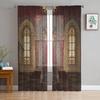 Gothic Vintage House Sheer Voile Curtains for Living Room Bedroom Kitchen Horror Theme Mysterious Landscape Tulle Window Curtain