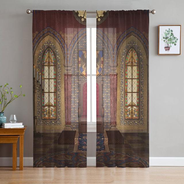 Gothic Vintage House Sheer Voile Curtains for Living Room Bedroom Kitchen Horror Theme Mysterious Landscape Tulle Window Curtain
