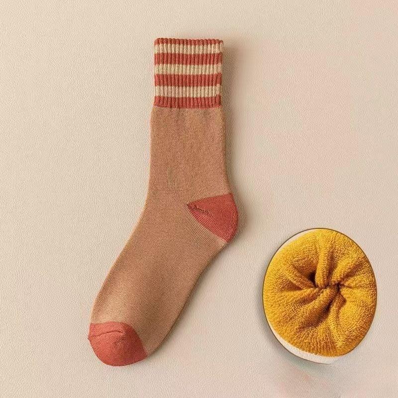 Women's Winter Fleece, Thickened Towel Socks, Striped Warm Winter Long Socks, Autumn and Winter Mid-calf Socks