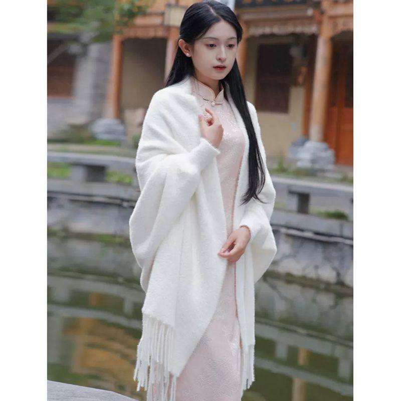 Girl's Cape Shawl Outerwear - New Spring Autumn Retro Style with Cheongsam White Cloak