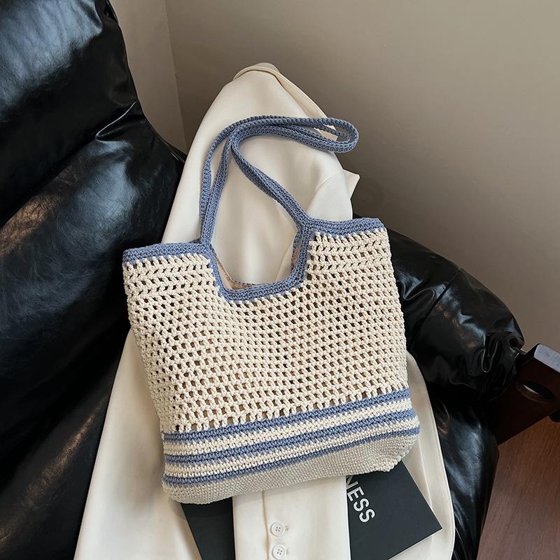 Commuter Large-capacity Hollow Woven Bag Women's New Versatile Shoulder Bag Casual Knitted Tote Bag