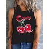 T-shirt Cherry Design Printed Vest  Graphic Print Tank Top Women’s Sleeveless Crew Neck Casual Top for Summer Spring