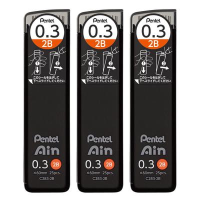 PENTEL Ain Mechanical Pencil Lead, 0.3mm 2B, 3-pack, AMZ-XC2832B3P