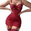 Sexy lingerie hollow lace perspective hip-wrapped suspender nightdress high split sexy mesh thong