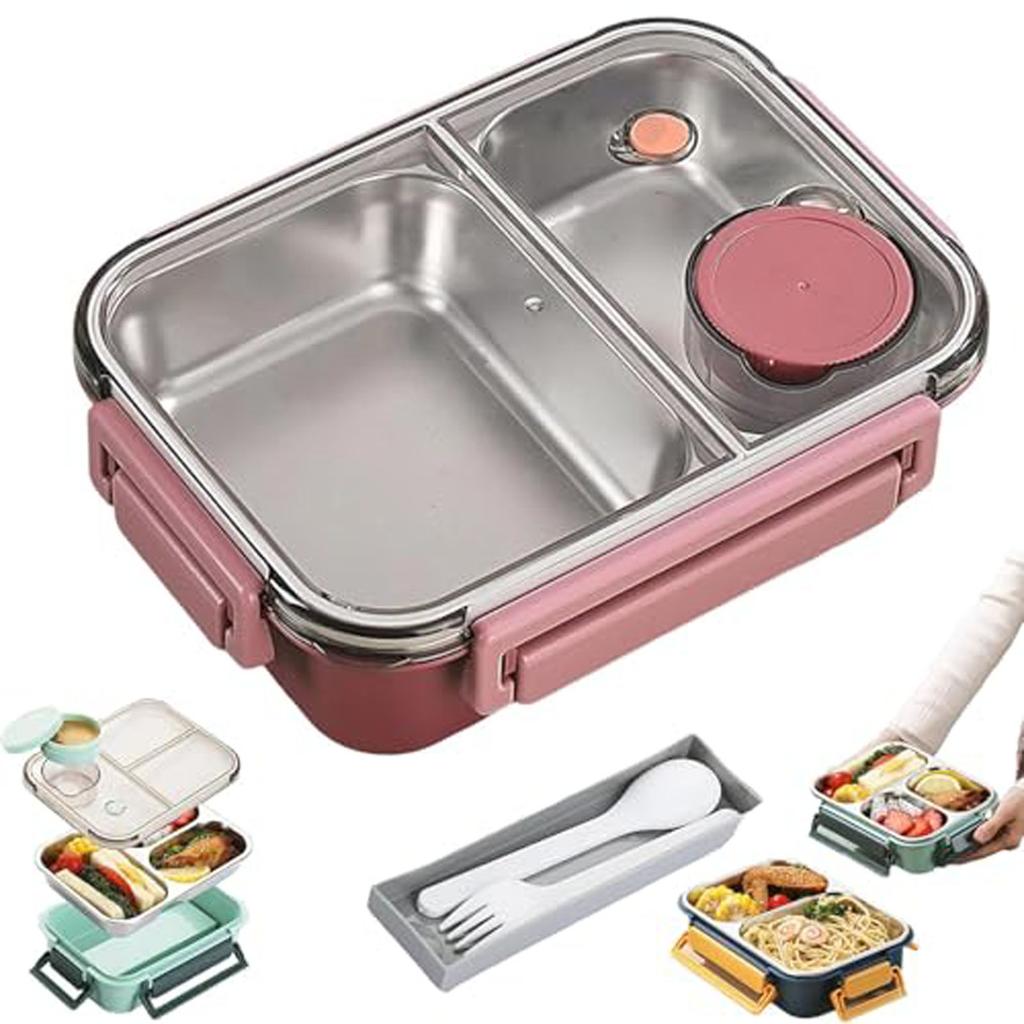 Boîte à lunch, Boîte à lunch portable en acier inoxydable, Avec vaisselle et compartiments séparés