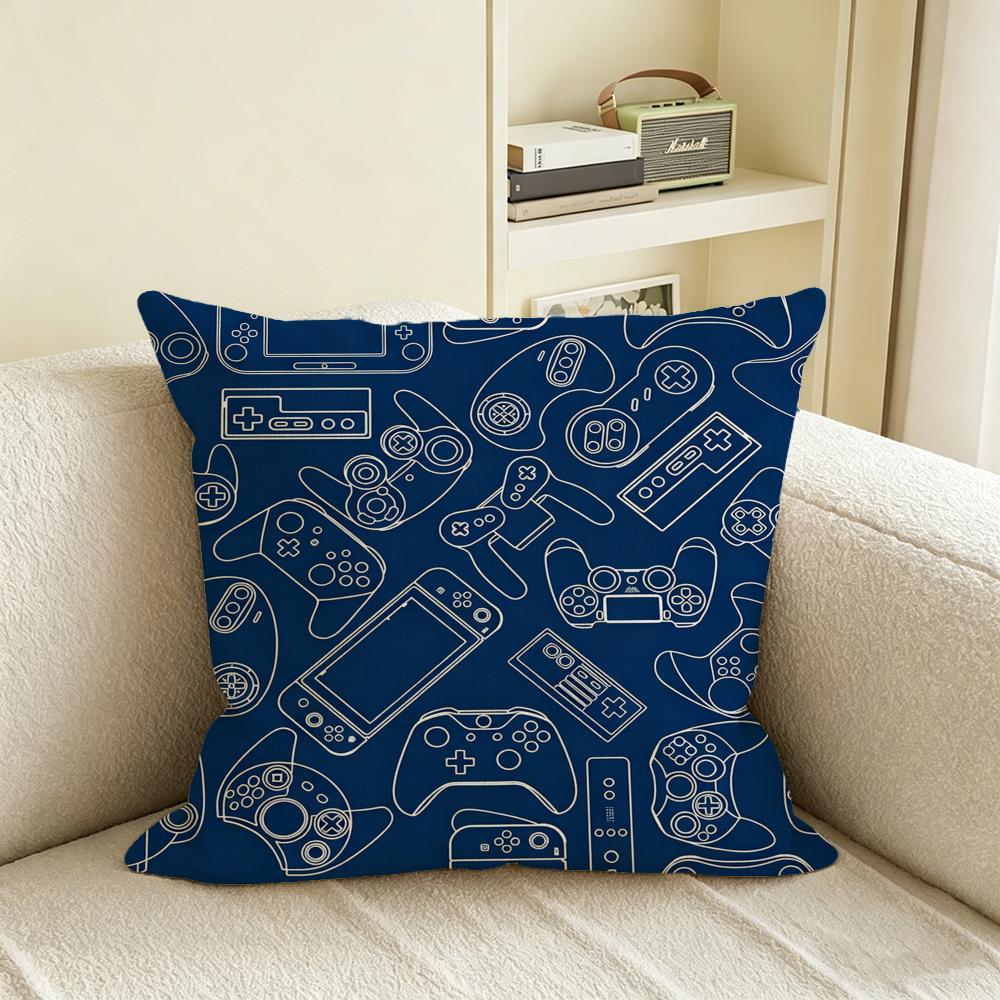 C-Colorful Game Controller Cushion Cover Natural Linen Pillowcase Set, All-In-One Decor For Sofa, Bedroom & Chair