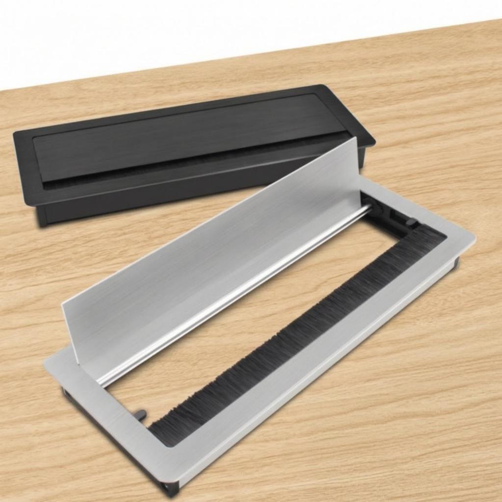 Rectangular Aluminum Desk Cable Grommet Damped with Hinged FlipLid Fit for Office
