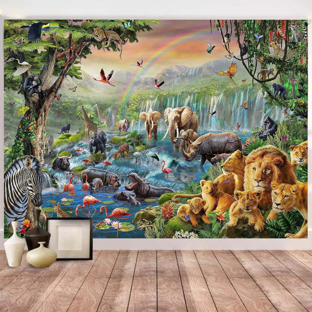 Arazzo Mondo Animale Tigre Elefante Giraffa della Foresta per Stanza dei Bambini Parete per Camera da Letto Soggiorno Decorazioni Tenda da Appendere