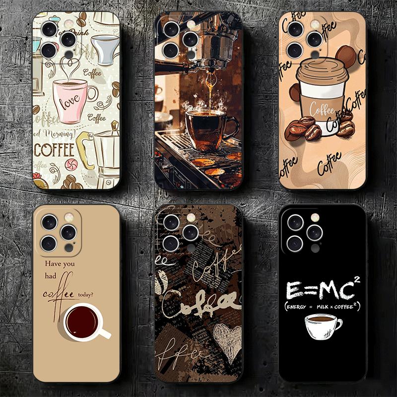 Black Coffee Fashion Style Soft Phone Case for iPhone 16 16E 17 Air 15 Pro Max 14 Plus 13 Mini 11 12 7 Black Cover Back Shell
