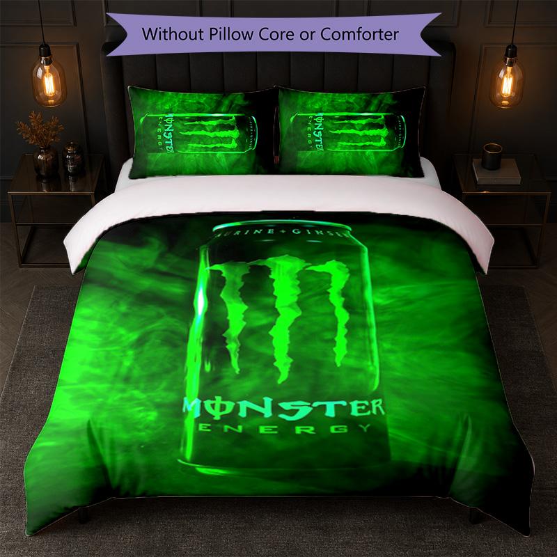 Set Copripiumino Monster Energy Stampa 3 Pezzi 1 Copripiumino e 2 Federe Biancheria da Letto Morbida per Camera da Letto Domestica