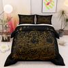 Delta Blues Guitar Musician 3 Piece Bedding Set, Gold Line Art Soulful Duvet Cover Set for Music Lover Men Bedroom Decor