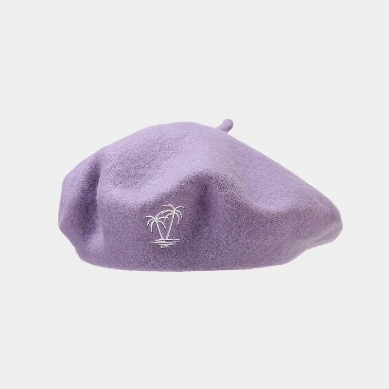 Cappello in lana da donna berretto retrò britannico con ricamo di cocco berretto alla moda viso piccolo moda semplice cappello da pittore all'ingrosso