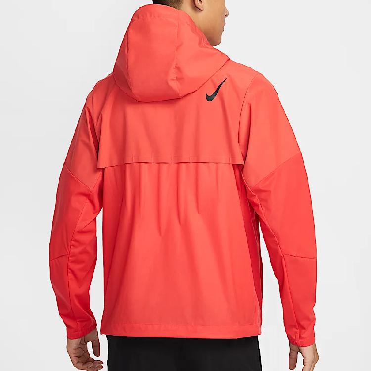 Nike Veste à capuche zippée coupe-vent déperlante Aeroswift Storm-Fit Aerogami pour la course à pied Hommes Vestes Rouge Clair Rouge Foncé Noir FZ9040-696