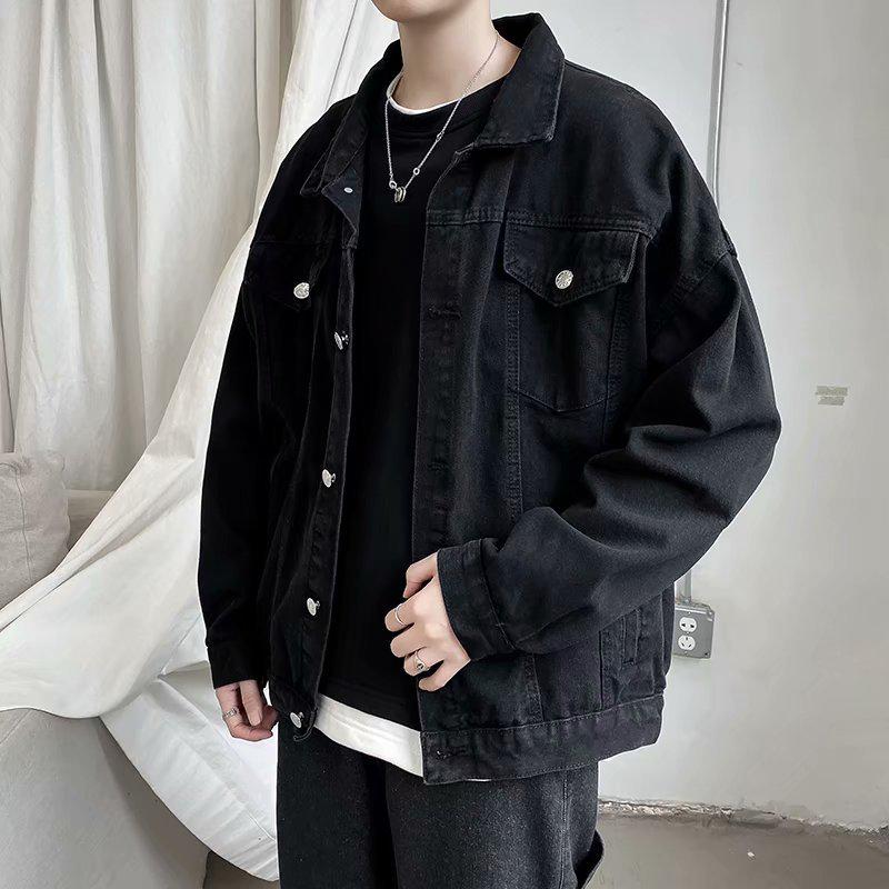 Men's Retro Loose Fit Denim Jacket - Solid Color, Korean Style, All-Match Workwear, Perfect for Spring and Autumn.